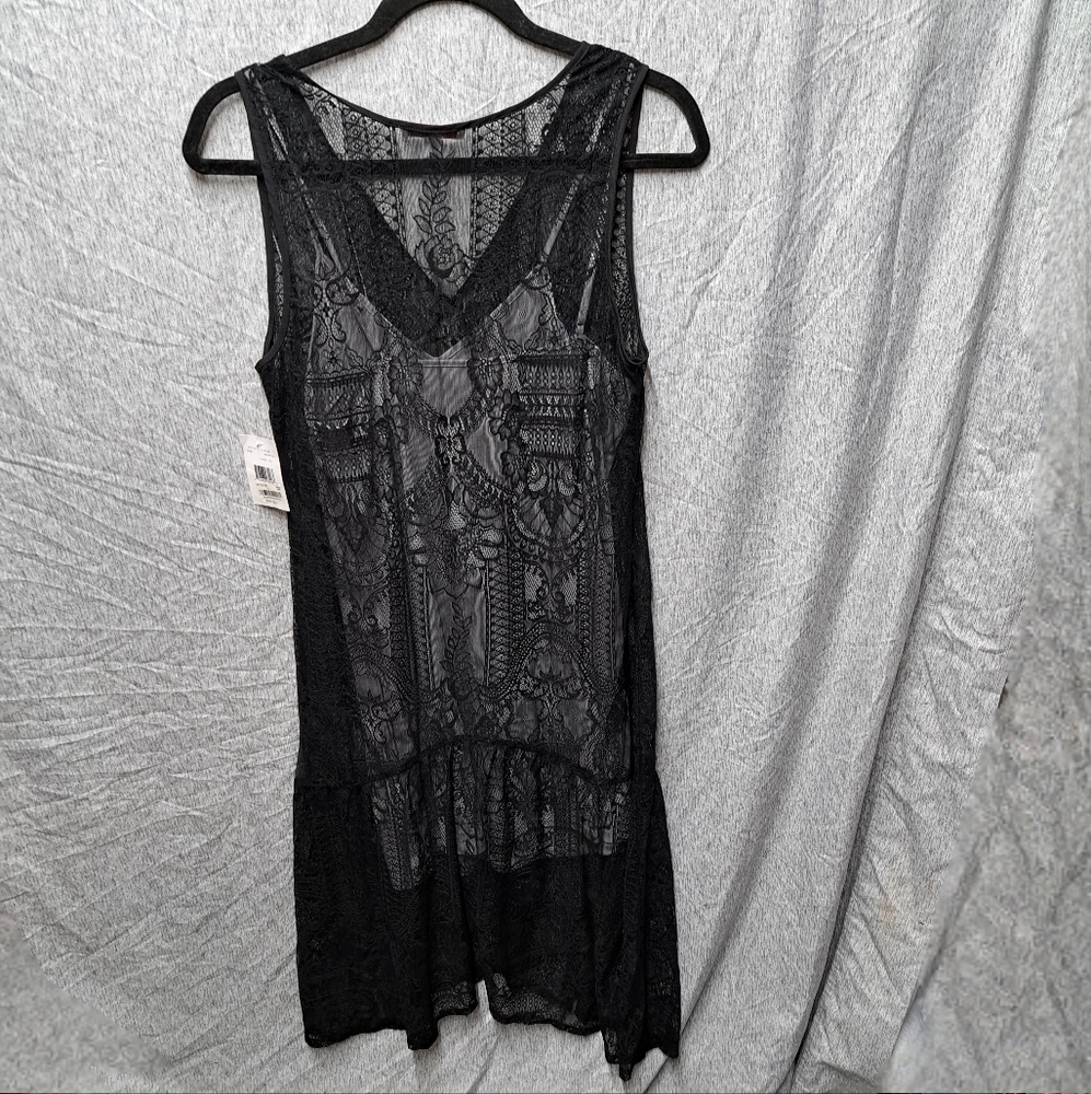NwT Made for Impulse black sleeveless V-neck lace dress with slip size medium